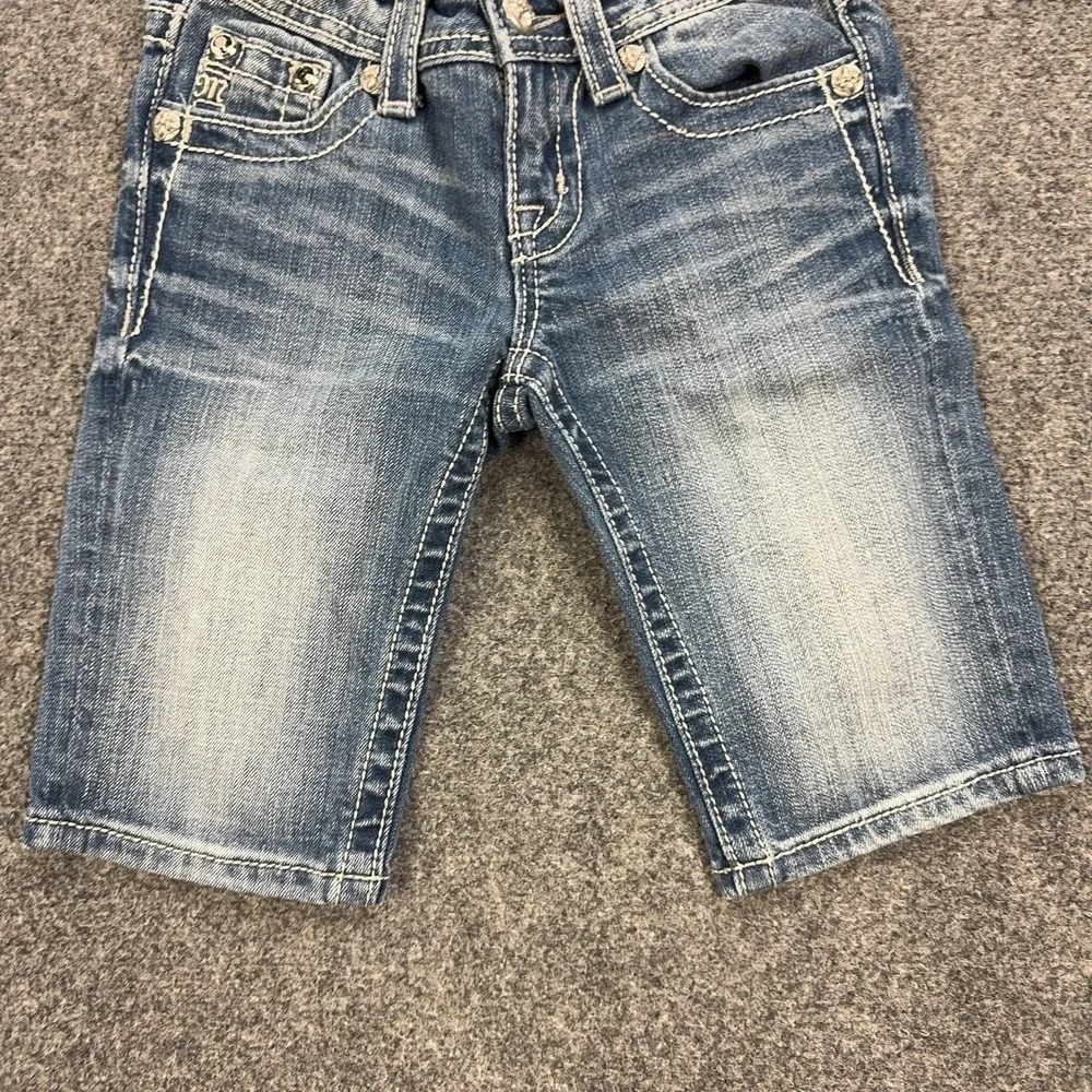 Miss Me Bermuda Shorts Girls 8 Blue Denim Jean Embroidered Cross Pockets JK5445M